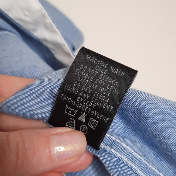 Lafayette 148 New York Indigo Rolled Tab Sleeve Button Down 6 - Picture 6 of 6